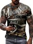 Men's Vintage 3D Casual Letter & Car Design Print Short Sleeve Crew Neck T-Shirt Retro Fashion Tee Summer Outdoor