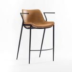 Cognac Leather & Black Steel Bar Stool
