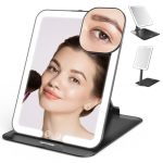 Mocado Travel Makeup Mirror With Light Tripple Folding Vanity Mirror With Lights 3 Colors Lighted Makeup Mirror 1500MAH Recharge