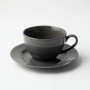 Jenna Clifford - Embossed Lines Cup & Saucer - Dark Grey Set Of 4