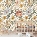 Vintage Floral Wallpaper - 1.2M Wide X 3M High Non-adhesive Requires Wallpaper Glue