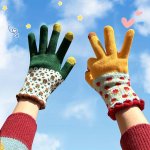 1PAIR Cute Pattern Winter Thermal Gloves Knitted Warm Windproof Touch Screen Gloves Suitable For Cycling Skiing Winter Outdoor A