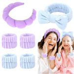 Araluky 6 Pcs Terry Cloth Headbands And Wristbands - Sponge Makeup Removal Skincare Shower