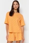 Cotton Heart Patterned T-shirt-shorts And Pajamas Set - Orange