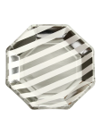 6 Pack Silver Stripe Octagonal Paper Plates - None Silver