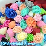 50PCS 3.5CM Pe Foam Rose Heads For Diy Crafts Scrapbooking & Wedding Decor - Artificial Flower Embellishments