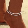 2PCS/SET Silver Color Glitter Anklet For Women Dating Holiday Party Daily Matching Foot Jewelry Gift