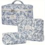 3-PIECE Set Quilted Cosmetic Bags Floral Print Travel Makeup Organizers Toiletry Pouches With Zipper