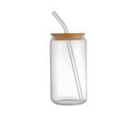 Glass Drinking Cup With Bamboo Lid And Straw