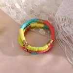 3 Pcs Set Of Unique Multi Color Polymer Clay Pieces Deign Bracelet Vintage Bohemian Style For Women Summer Vacation