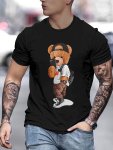 Men's Bear Graphic Print T-Shirt Casual Short Sleeve Crew Neck Tee Men's Clothing For Summer Outdoor