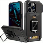 Shockproof Hard Phone Case With Metal Stand And Card Slot For Iphone 15 Pro Max 14 Pro Max 13 Pro Max 12 Pro Max