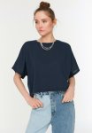 Printed Relaxed Crew Neck Knitted T-Shirt - Navy blue