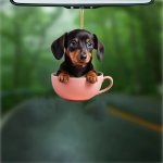 Acrylic Dachshund Dog In Teacup Hanging Ornament 1PC Sausage Dog Keychain For Backpacks & Party Decor Cute Wiener Dog Pendant Ac