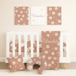 Terracotta Pink Boho Checkered Daisy Cot Bedding Set Boho Checkered Daisy Terracotta Pink Set