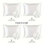 Garben Luxury Satin Pillowcase Set - 4PCS Soft & Durable Polyester Solid Color With Zipper Closure Machine Washable - Perfect Fo