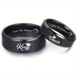 1PC 8MM King Queen Love You Forever Ring Heart Pattern Stainless Steel Couple Ring