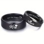 1pc 8mm King Queen Love You Forever Ring Heart Pattern Stainless Steel Couple Ring