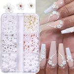 Floral 3D Nail Art Decorations Set - Mixed Resin Flower Gems MINI Pearls And Rhinestones - Unscented Nail Art Accessories For Di