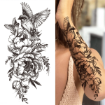 1 Sheet Waterproof Swallows And Peony Temporary Tattoo - Long Lasting And Easy To Apply