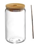 Water Bottle 500ML Glass With Bamboo Lid & Straw