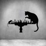 CAT And Mouse Playing Chess - Grey L 500 X H 340MM