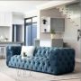 Fio Furniture Turquois Blue Velvet Tufted Button 3 Seater Couch