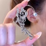 1PC Trendy Hip Hop Style Shiny Butterfly Ear Wrap Elf Earrings Fairy Ear Climber Luxury No Piercing Clip On Earrings