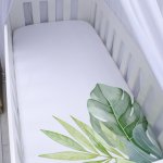 Cot Fitted Sheet Tropical Monster Leaf White Background