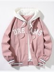 Men's Casual Hooded Varsity Jacket Chic Button Up Letter Print Bomber Jacket