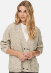 Jacqueline De Yong Tessa Long Sleeve Double Button Knit Cardigan - Oatmeal