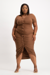 Bell A Short Sleeve Ruched Midi Dress - Pinecone - 2XL