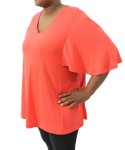 Ladies Plain Batwing Tunic - 60 Tangerine