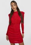 High Neck Plisse Bodycon Dress - Red