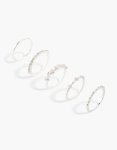 Silver Plated Cubic Zirconia Dotted & Flower Vine Rings 5-PACK - M l