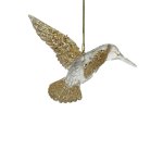 Plastic Hummingbird 10.5X14X5CM Gold Glitter - With Wings Up