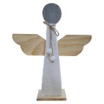 Wooden Wooly Angel Large With Beads White 44CM