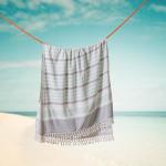 Solid Fouta Multi Stripe Charcoal And Duck Egg