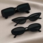 3 Pcs Geometric Black Frame Glasses For Women PC Frame & Lens For Hiking Travel And Daily Use