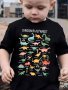 Dinosaur Alphabet Print Boys Creative T-Shirt Casual Lightweight And Comfortable Short Sleeve Top Summer Kids Outgoing Clothes