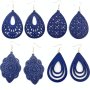 4 Pairs/ Set Carved Pattern Teardrop Shape Dark Blue Dangle Earrings Retro Elegant Style Wooden Jewelry Fall Winter Ear Ornaments