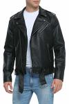 Fahsyee Leather Jackets For Men Faux Bomber Jacket Mens Motorcycle Lapel Asymmetric Zip-up Belt Slim Fit Biker Coat Black M