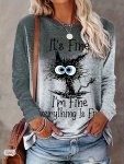 CAT Print Crew Neck T-Shirt Casual Long Sleeve T-Shirt For Spring & Fall Women's Clothing