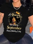 September Letter Print Crew Neck T-Shirt Casual Short Sleeve T-Shirt For Spring & Summer Women's Clothing