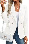 Elleven Womens Tweed Blazers Business Casual Long Sleeve Double Breasted Bottons Jackets Work Suit Slim Fit Dressy Elegant Pocke