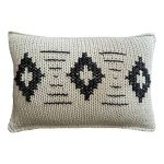 Zulu Pattern 3 Knitted Cotton Twine With Cross Stitch Embroidery - 60 X 40CM Charcoal On Natural