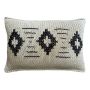 Zulu Pattern 3 Knitted Cotton Twine With Cross Stitch Embroidery - 60 X 40CM / Charcoal On Natural