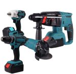 XF0818 Set Of Impact Wrench Angle Grinder Hammer Drill Electric Drill With 2 48V Batteries