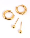 Goldair Gold Plated Surgical Steel Plain Stud & Huggie Hoop Earrings 2-PACK
