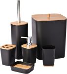 Black-grey Wood Polypropylene 6 Piece Bathroom Accessory Set